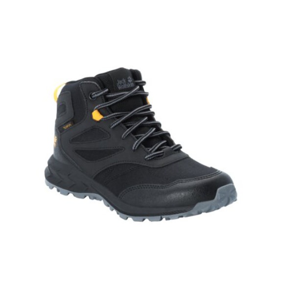 Jack Wolfskin Woodland Texapore Mid K EU 32, black/burly yellow Dětské turistické boty